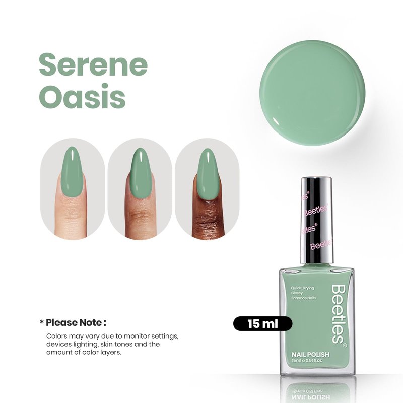 Beetles Green Nail Polish 1Pcs 15ml Fast Drying & Long Lasting Nail Polish Serene Oasis Green Nail Lacquer Finish Nail Art Design for Women