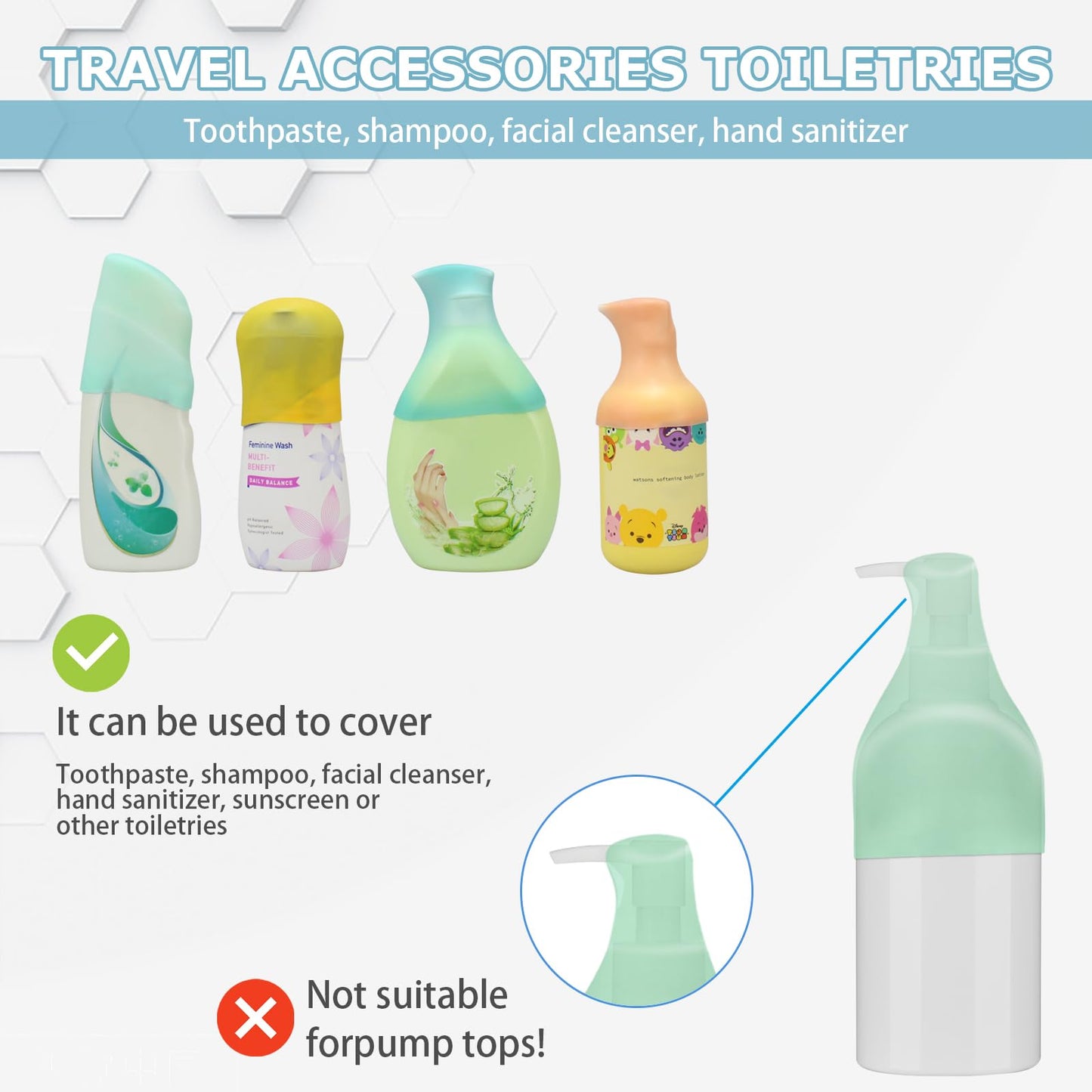 TRANOMOS 10 Pack Silicone Bottle Covers Travel Essentials for Women Men, Beach Vacation Essentials, Travel Size Toiletries Accessories, Cruise Ship Essentials 2025, Must Haves, Leak Proofing