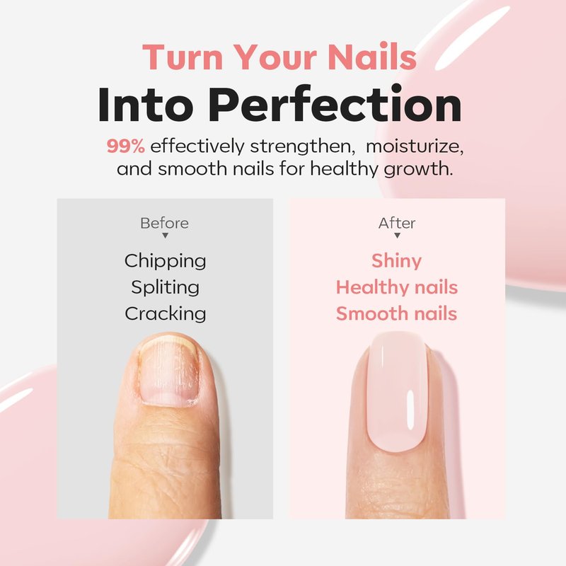 modelones Nail Strengthener Pale Pink Nail Polish Nail Repair for Damaged Nails Strengthening Polish 15ml Nail Growth and Strengthener Natural Concealer Foundation Nail Care Gifts for Women