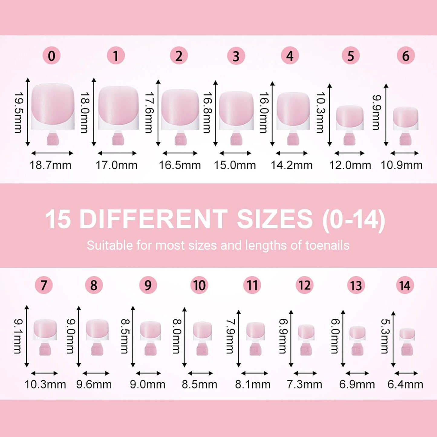 Toe Press On Nails - French Tips Soft Gel Full Cover Acrylic | 150pcs Berry Pink, 15 Sizes