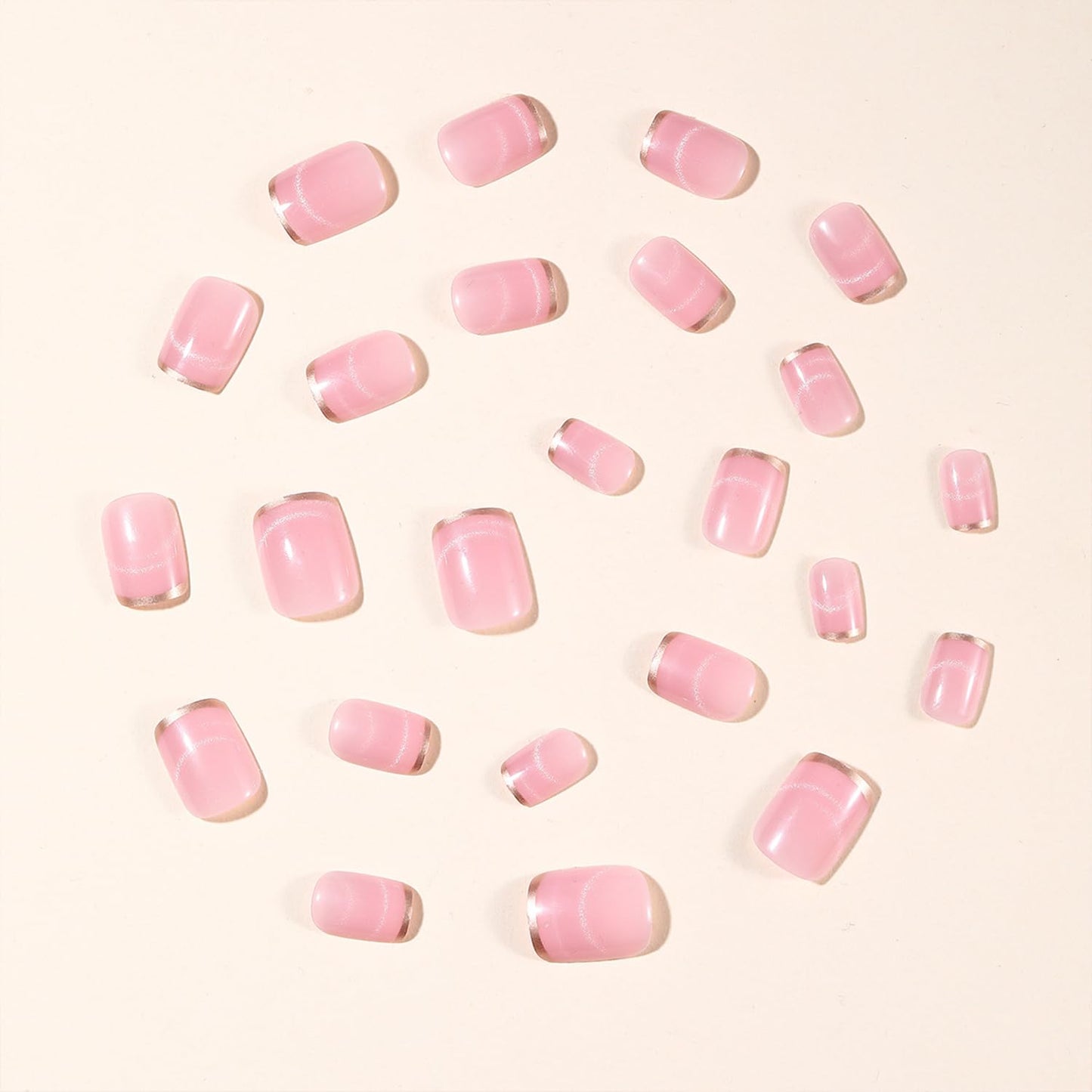 Skiennix Nude Pink Press-On Nails - Short Square Acrylic with French Tip | Glossy Full Cover for DIY Manicure