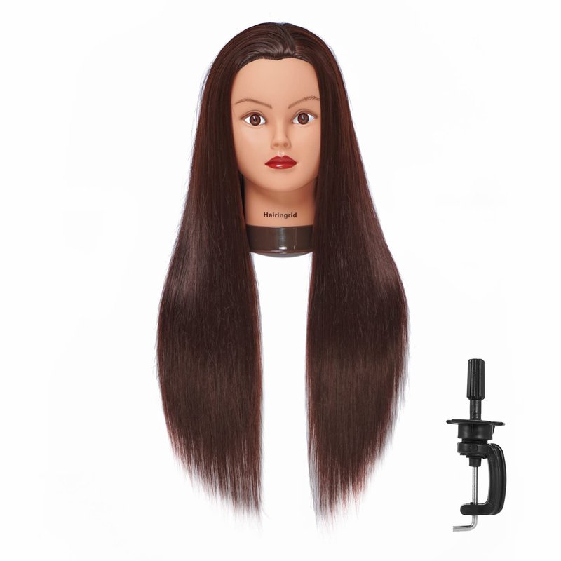 Hairingrid 26"-28" Mannequin Head Hair Styling Training Head Manikin Cosmetology Doll Head Synthetic Fiber Hair and Free Clamp Holder Stand (R71919LB0420) Dark brown-