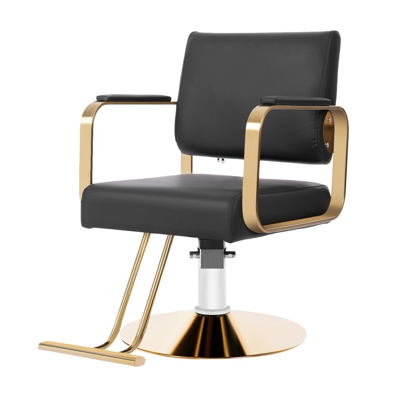 FUODIHEE Salon Chair, 360 Degree Swivel, Hydraulic Adjustable Hairdressing Chair, 440lbs Multi-Function Barber Chair w/Footrest &PU Cushion for Salon, Barber Shop and Beauty Salon (Gold+Black)