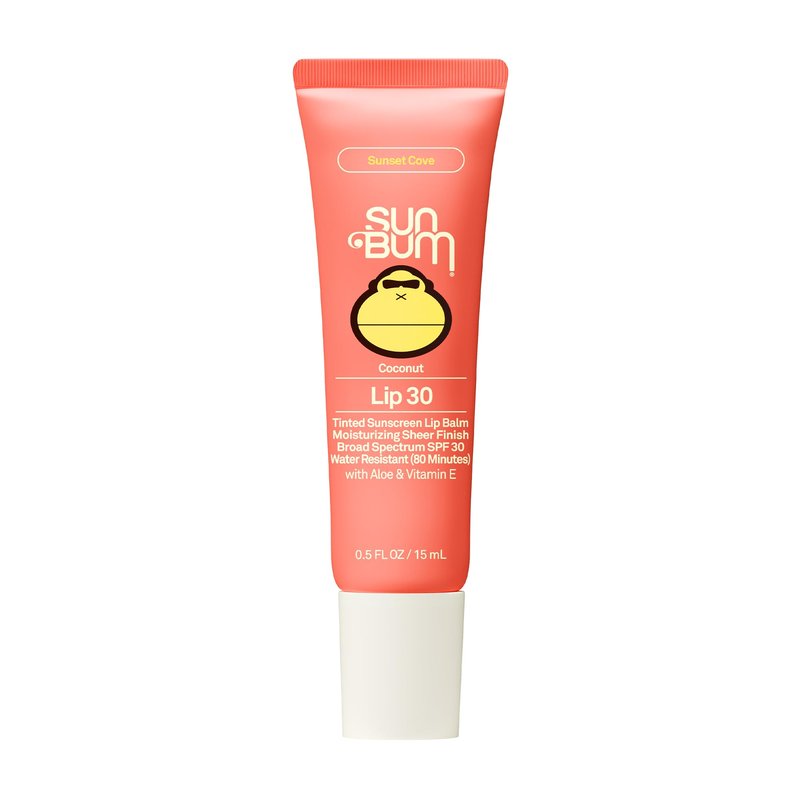 Sun Bum SPF 30 Sunscreen Sunset Cove Tinted Lip Balm - Coconut Flavor Broad Spectrum Moisturizing with Aloe & Vitamin E - Hawaii 104 Act Compliant (Made Without Octinoxate & Oxybenzone) - 0.5 oz