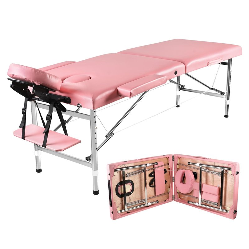 Lovswan Portable Massage Table, Foldable Height Adjustable Lash Bed for Salon and Spa, PU Leather Facial Tattoo Bed, Lightweight and Stable Esthetician Table (Pink)