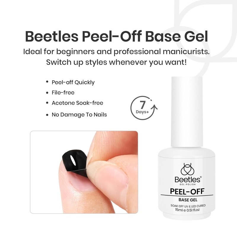 Beetles Peel Off Gel Nail Polish Set - 2Pcs 15ml Base & Top Coat for Easy Removal | Perfect for Beginners