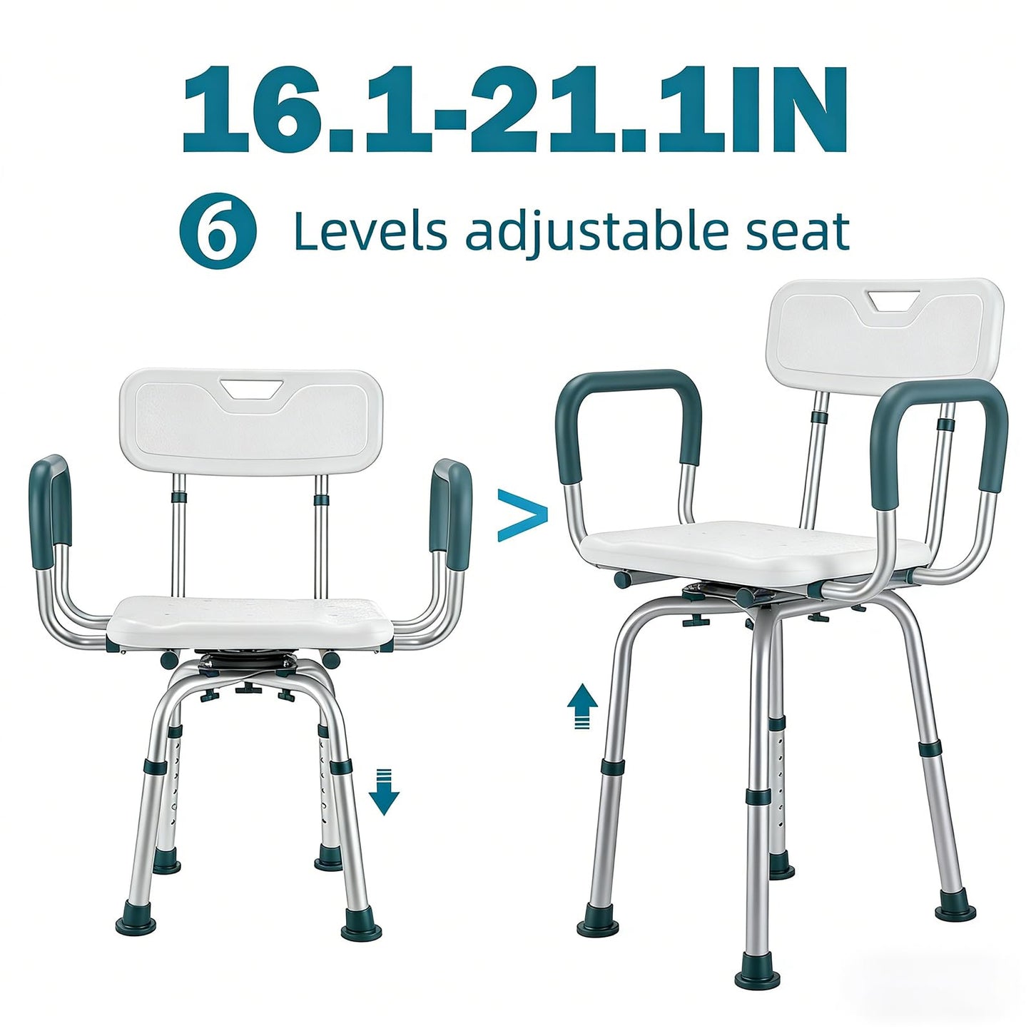 Swivel Shower Chair with Arms and Back, 400 lbs Heavy Duty Shower Stool for Inside Shower Stall and Bathtub, Height Adjustable Rotating Shower Chair Seat for Elderly, Adults, Handicap and Disabled
