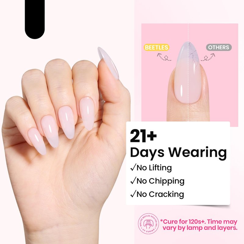 Beetles HEMA-Free Hard Gel for Nails-2 Pcs 1oz 9 in 1 Clear Jelly Pink UV/LED Lamp Cured Sculpting Stengthener Gel for Nail Extension & Nail with Flat Nail Brush for Manicurist Women