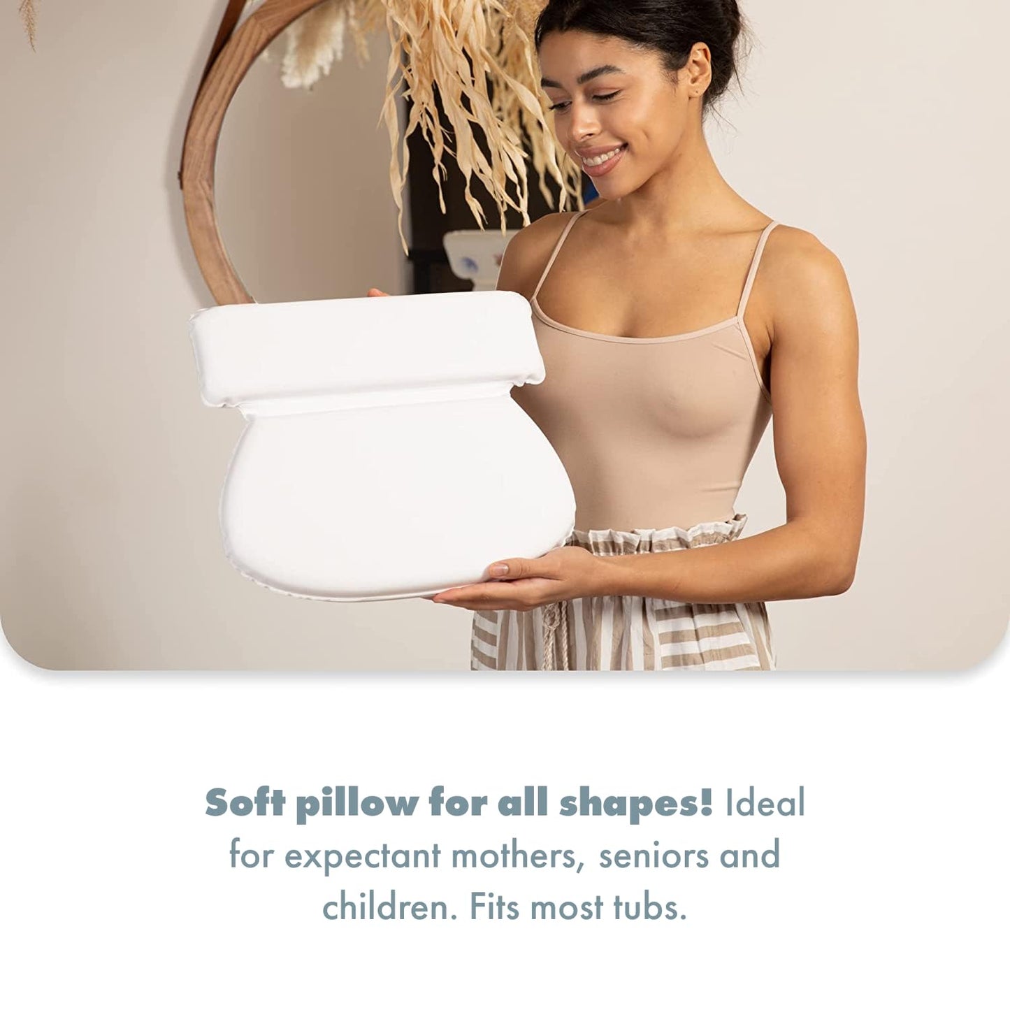 TranquilBeauty Bath Pillow, White, PVC, Pain Relief, 7 Suction Cups - Ergonomic Head & Back Support, Luxury Spa Experience, Waterproof Design, Ideal for Elderly & Children