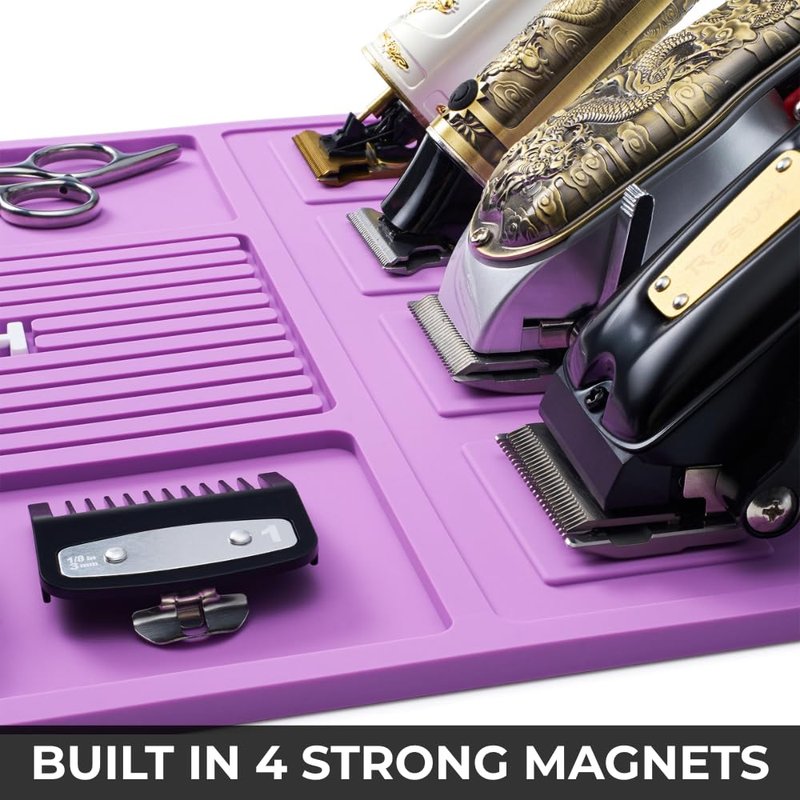 HAPPYPOSH Magnetic Barber Mat,Magnetic Barber Mats For Clippers and Supplies, Barbershop Pad for Station, Beauty Salon Table Matt, Tool Organizer for Pro Hairstylist,Purple