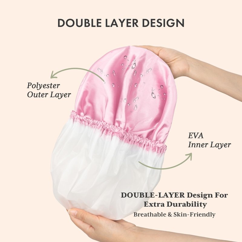 AmazerBath Shower Cap, 4 PCS Shower Caps for Women Reusable Waterproof, Double Layers Hair Cap for Shower, Elastic and Flexi Bath Caps, Environmental Protection Bathing Hat for Adult Kids, Medium Size