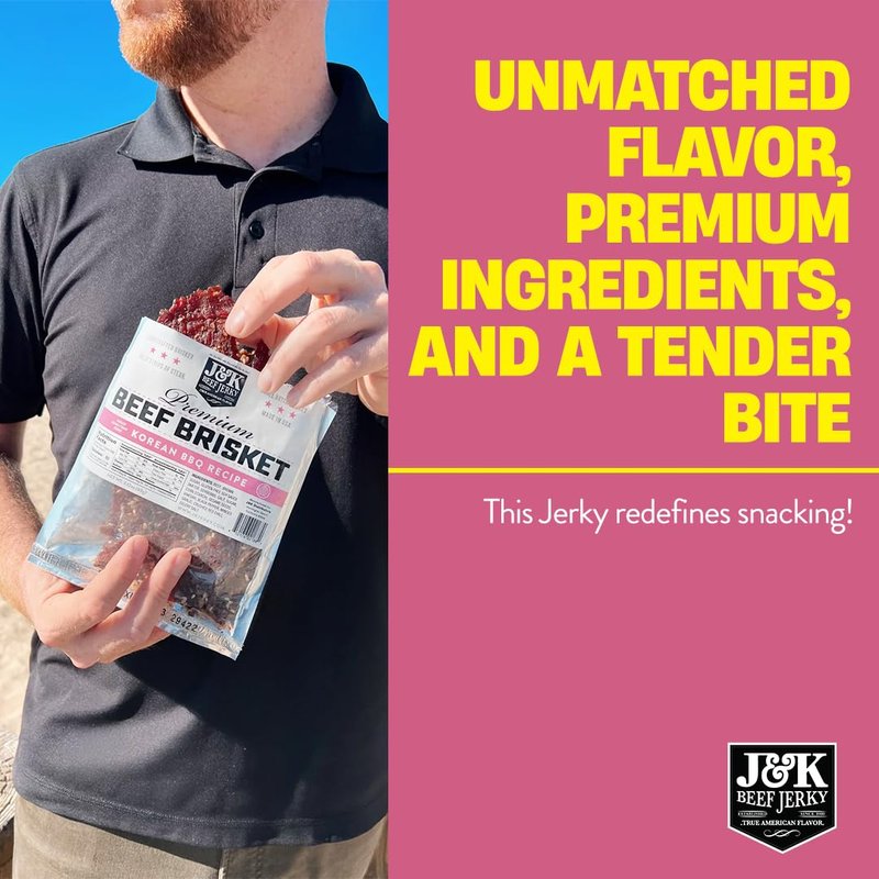 J&K Beef Brisket Jerky - Korean BBQ Flavor - Handcrafted & Tender - 7oz Big Bag