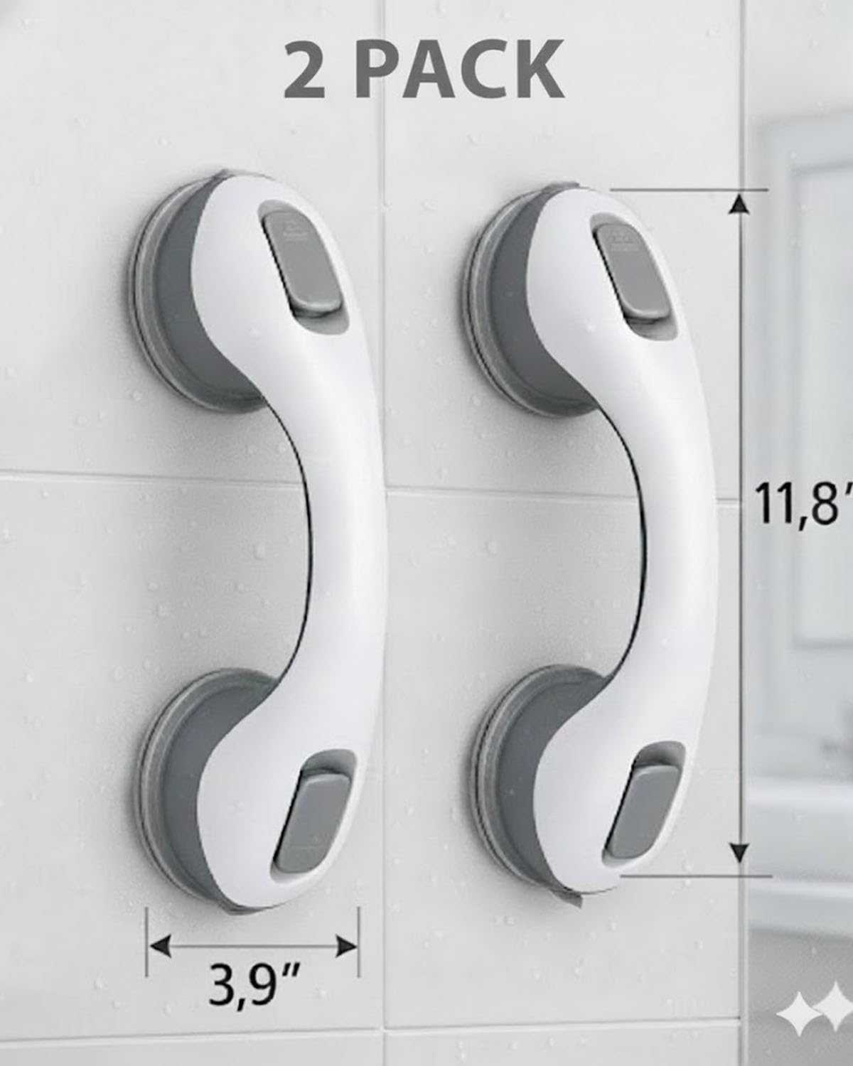 2 Pack Grab Bars for Bathtubs and Showers, Shower Handles for Elderly Seniors bar Safety 500 lbs Walls Handicap Heavy Duty Holder Hooks to Lift Large Tile Glass Suction Cups Tool