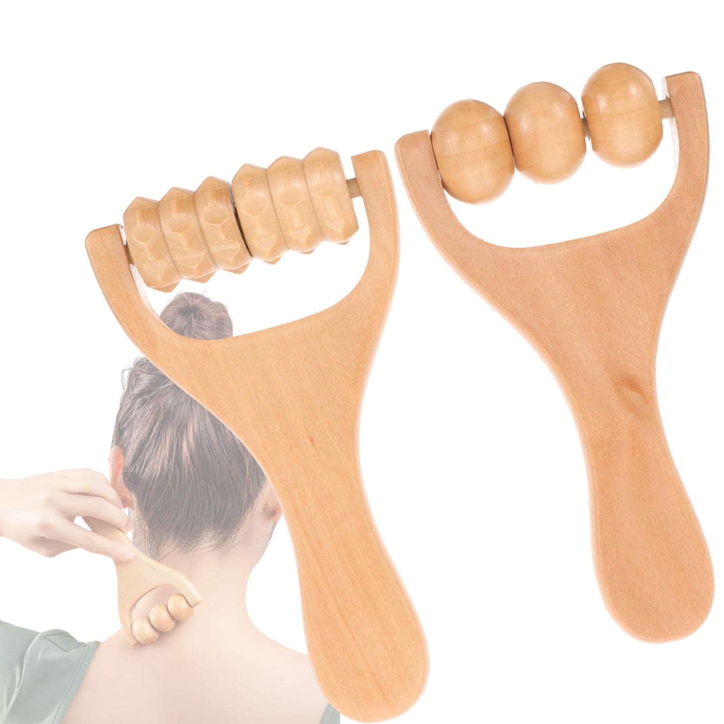 Healvian Wooden Massage Roller Tool Set for Full Body Relief Neck Shoulder Foot Leg Muscle Acupoint Therapy 2Pcs Compact Size 5.85 Inch Each