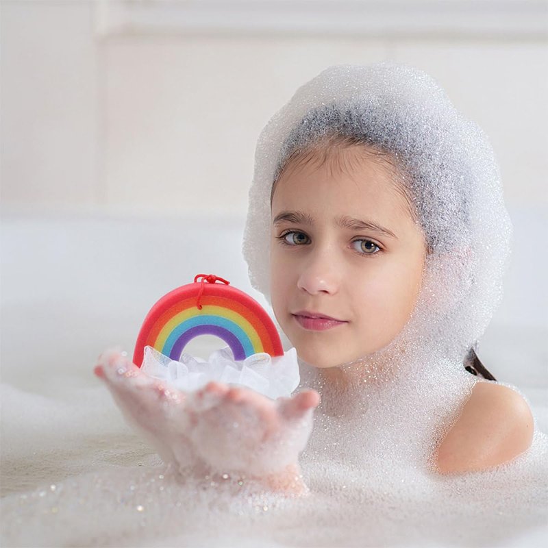 minkissy 3pcs Rainbow Bath Sponge Rainbow Loofah Body Scrubber Kids Shower Shower Balls Body Scrubber Exfoliator for Toddler Baby Kids Body Shower