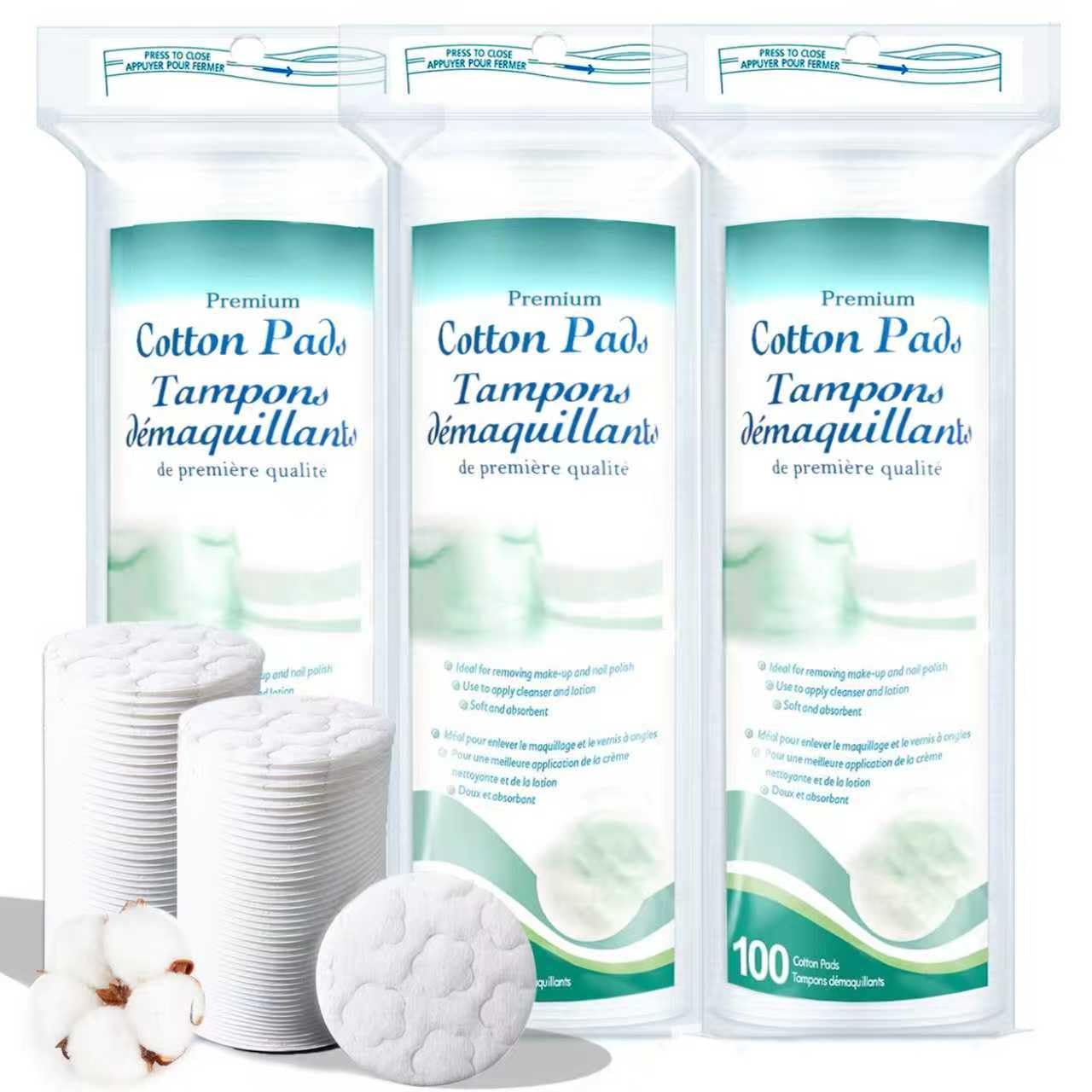 ZPCO Premium Cotton Rounds for Face, 300 Count Makeup Remover Pads,100% Pure & Natural Facial Cleansing Round Pads for Makeup Removal, Nail Polish Remover