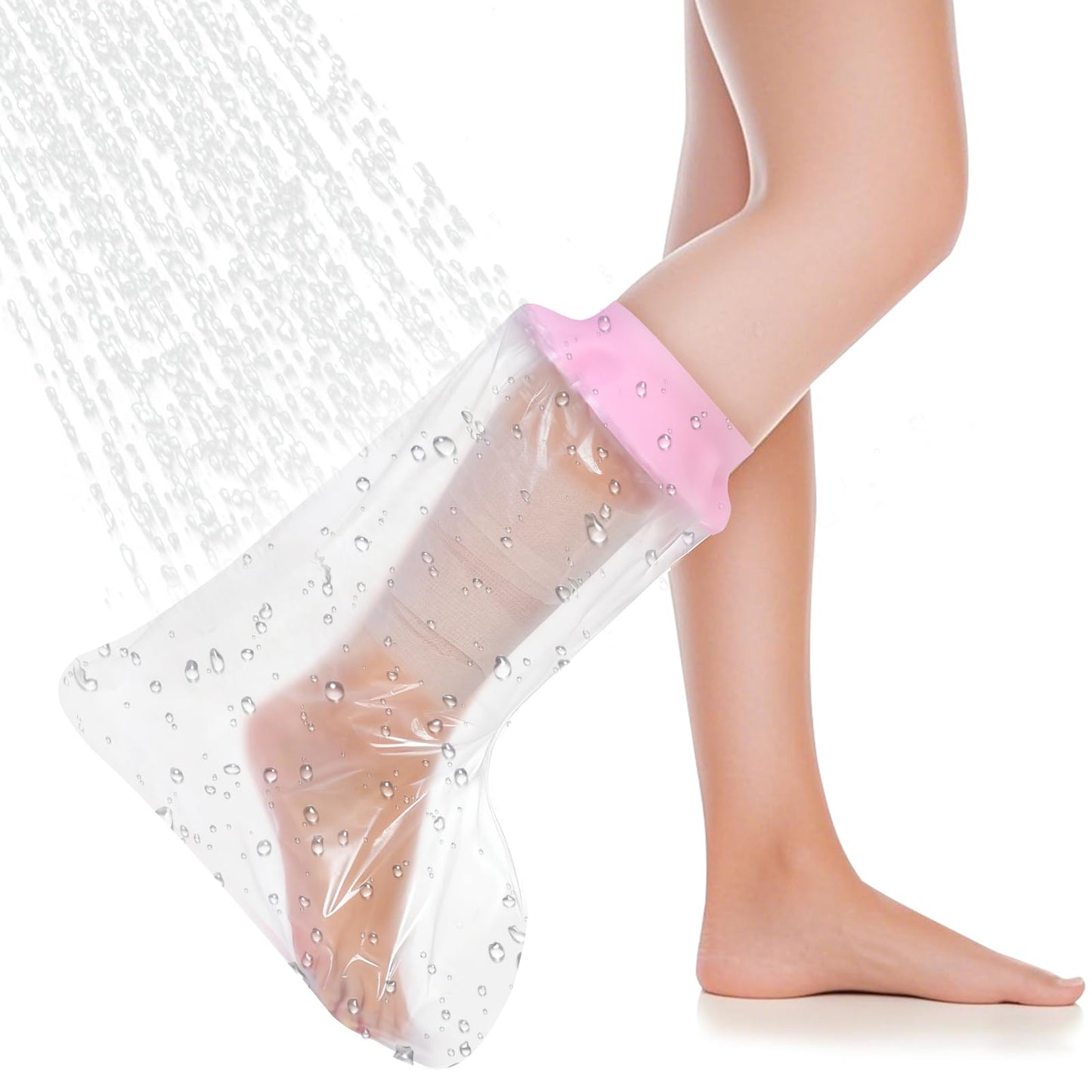 Mosago Waterproof Cast Covers for Shower Leg, Soft Comfortable Short Leg Protector for Shower Adult, Keep Wound/Bandage Dry Bath, Broken Legs/Knee/Foot/Ankle, Reusable Wound Care Supplies (Pink)