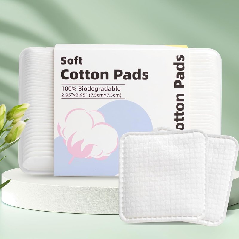 Skiennix Large Square Cotton Pads - Lint-Free, Soft, Multi-Layer for Makeup Removal | 80 Count