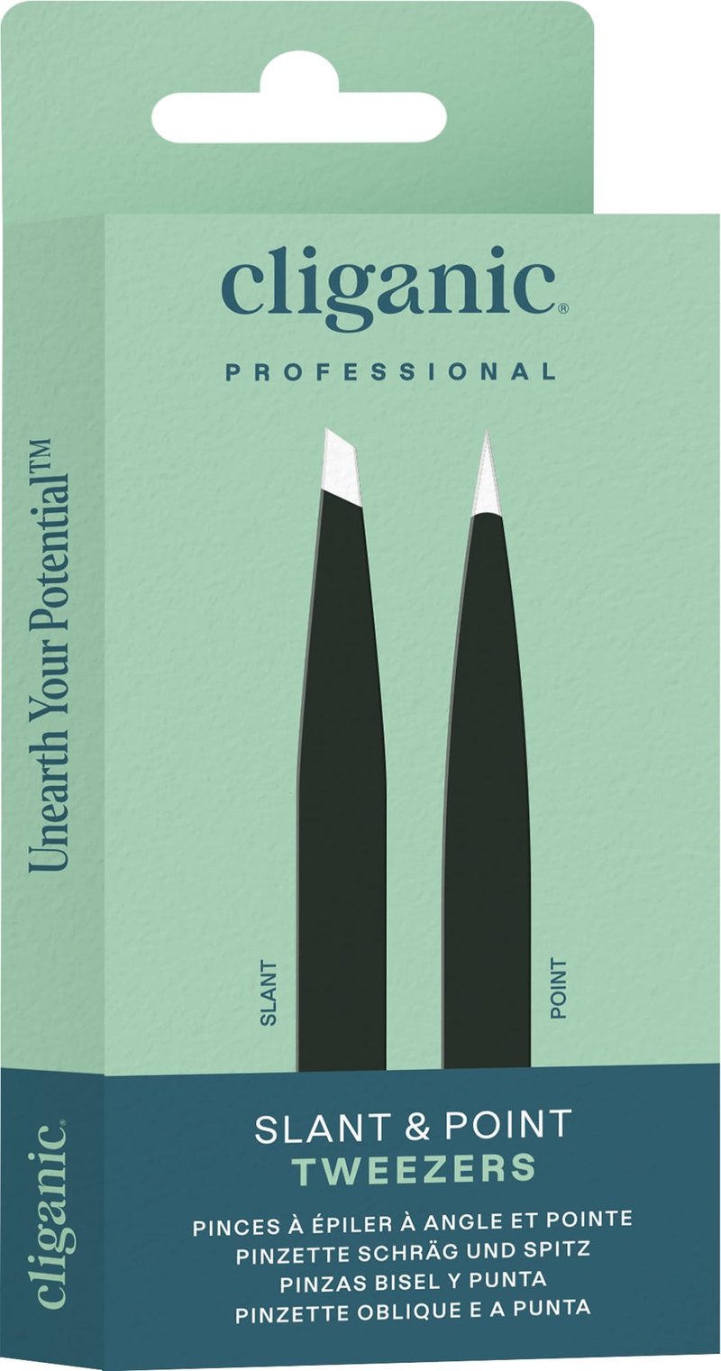 Cliganic Eyebrow Tweezers Set: Slant & Point Precision Tip | For an Easy Hair Removal, Stainless Steel, For Men & Women