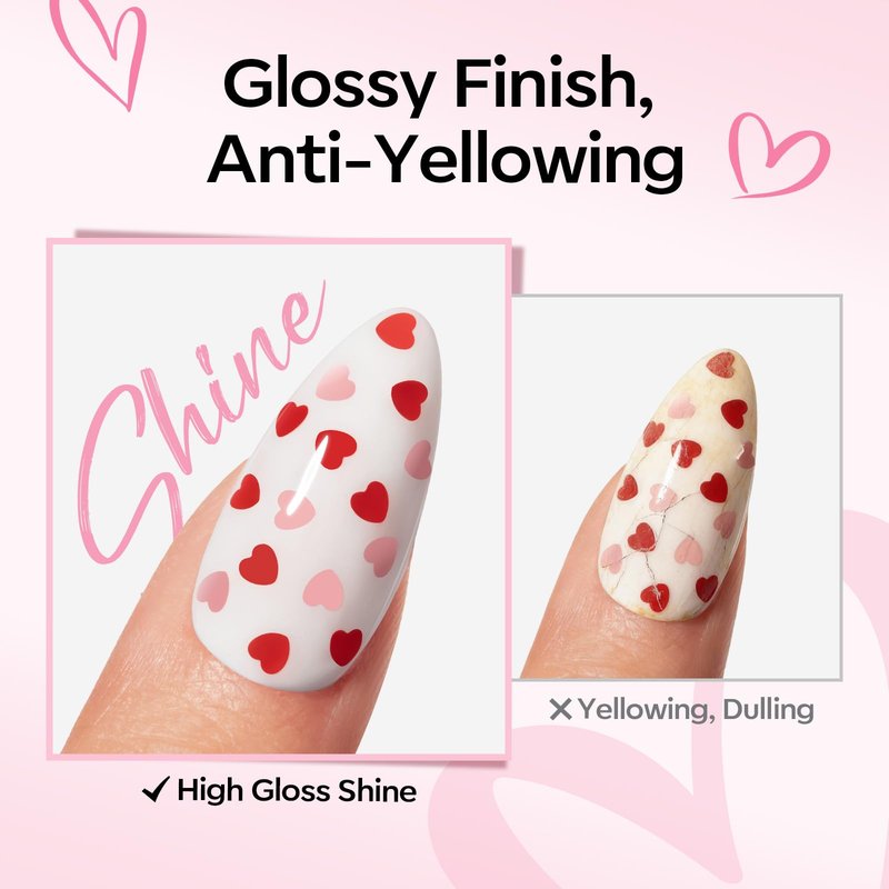 modelones Heart Glitter Gel Top Coat, 15 ML 2 in One No Wipe Clear Gel Nail Polish Red Pink Color Reflective Hearts Sequins Glossy Shine Long Lasting Soak Off Manicure Gift for Women