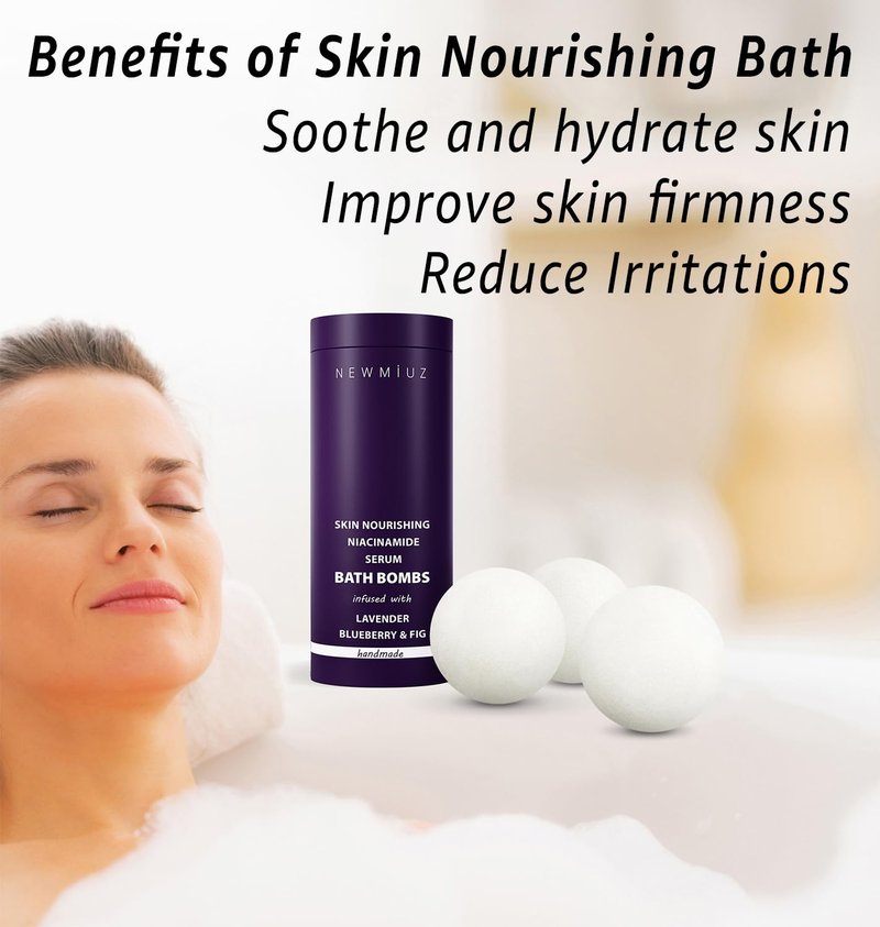 Lavender Bath Bombs Skin Nourishing Moisturize Niacinamide Serum Lavender Blueberry Fig Luxury Fizzing Spa Bubble Bath Gift Set for Sensitive Skin Stress Relief Relaxation Gift Birthday Christmas