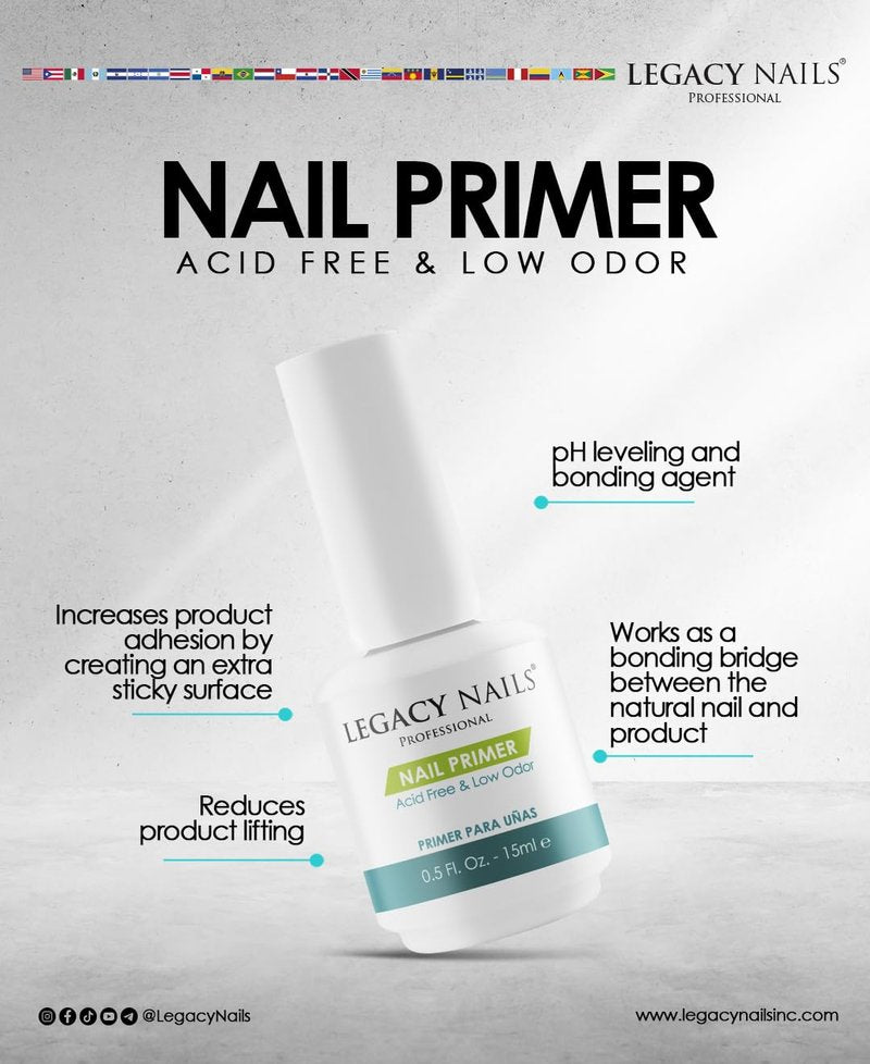 Legacy Nails Nail Primer - 0.5 oz | Low Odor Formula for Acrylic & Gel Applications