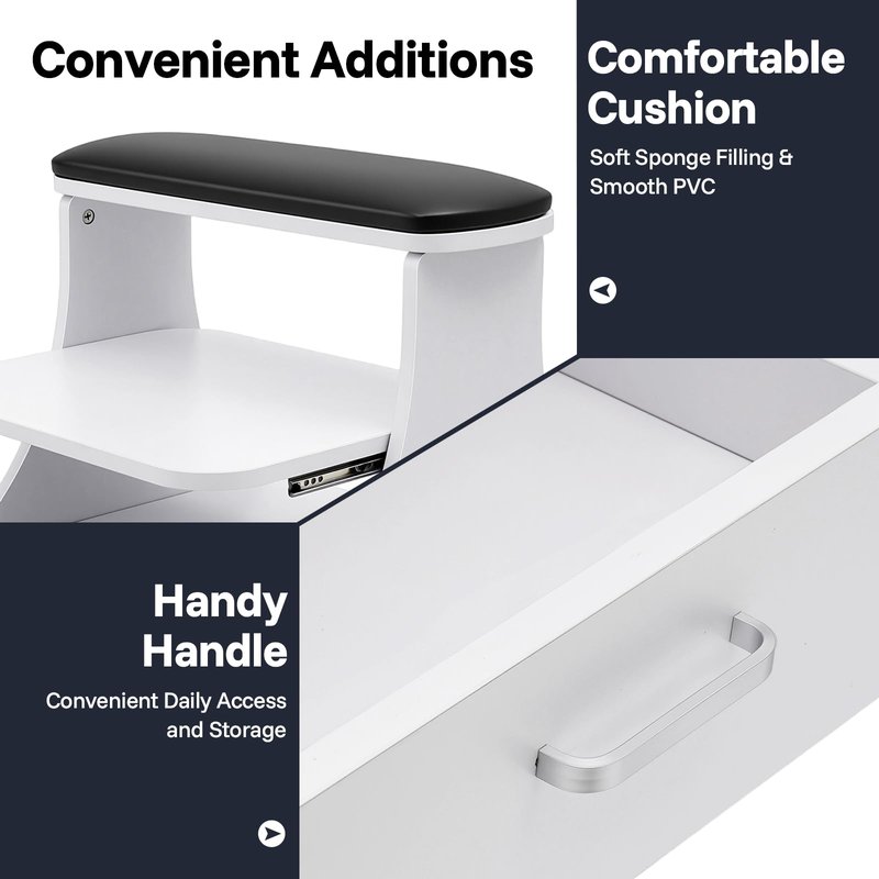 Ginelm Mobile Pedicure Foot Rest with Storage, 3-Tier Rolling Manicure Station Footrest Cart with Wheels & PVC Cushion, Portable Foot Nail Tech Table for Salon, Spa, Home Use, 110lbs Capacity