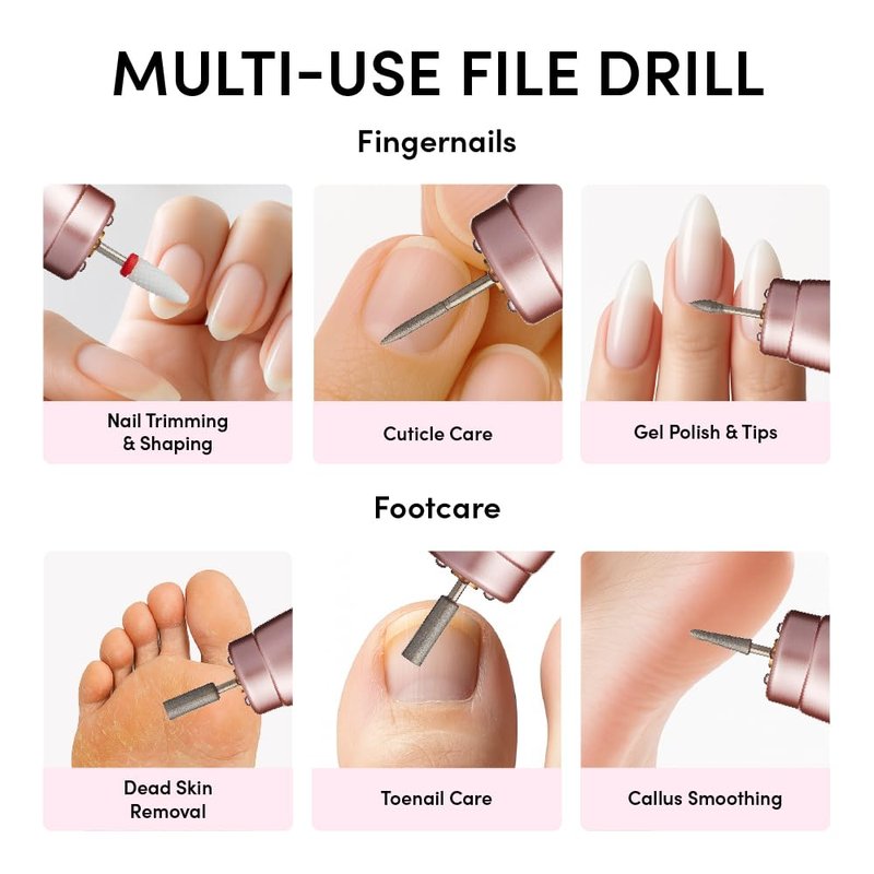 ÉCLAT Cordless Nail Drill, Professional Portable E-File for Gel & Acrylic Removal, Rechargeable Manicure Set with Charging Stand & LED Light, Quiet 13,000 RPM Electric File for Home, Travel, White