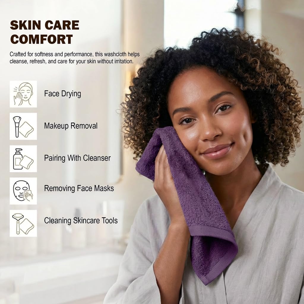 Utopia Towels 60 Pack Cotton Washcloths Set, 100% Ring Spun Cotton, Premium Flannel Face Cloths, Highly Absorbent and Soft Feel Fingertip Towels, Plum
