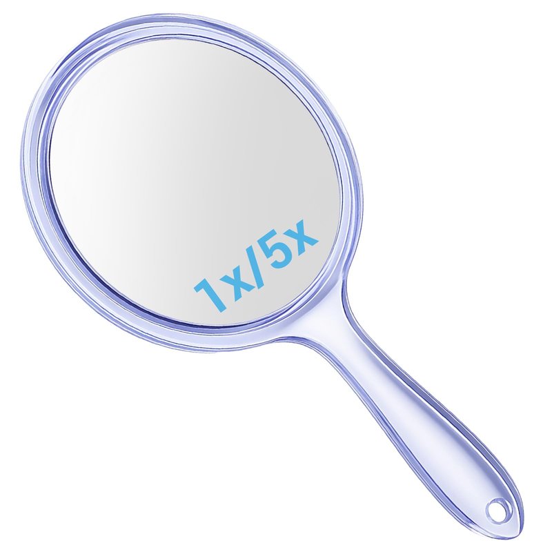 Bruislard Hand Held Mirror Double Sided with Handle, 1X/5X Magnifying Blue Mirror Hand-Mirror for Women 11.5x21cm