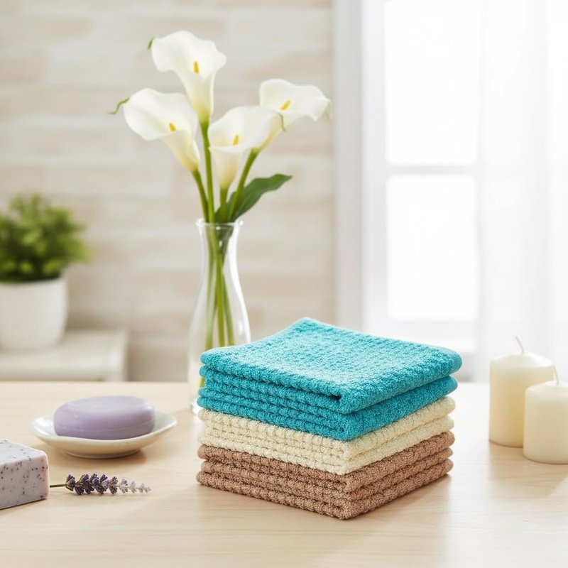 Petal Cliff Washcloths Set of 8 - Popcorn Weave Wash Cloth Designed to exfoliate Your Hands, Body or face - Extra Absorbent 100% Ring Spun Cotton Size 12" X 12".