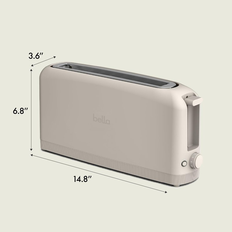 bella 2 Slice Slim Toaster, Fits-anywhere™ Kitchenware, 6 Setting Shade Control with Reheat & Cancel Buttons, Fits sourdough, 10” Long Slot, Anti Jam & Auto Shutoff, 900 Watt, Oatmilk
