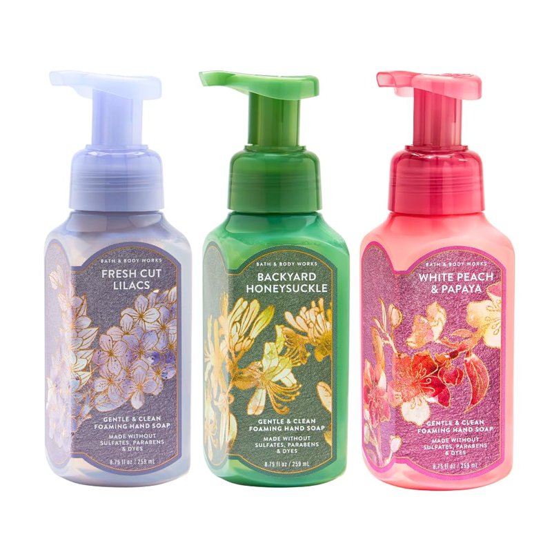 Bath & Body Works Foaming Hand Soap - Fresh Cut Lilacs, Backyard Honeysuckle & White Peach | 3-Pack, 8.75 fl oz Each - Refreshing Floral & Fruity Scents