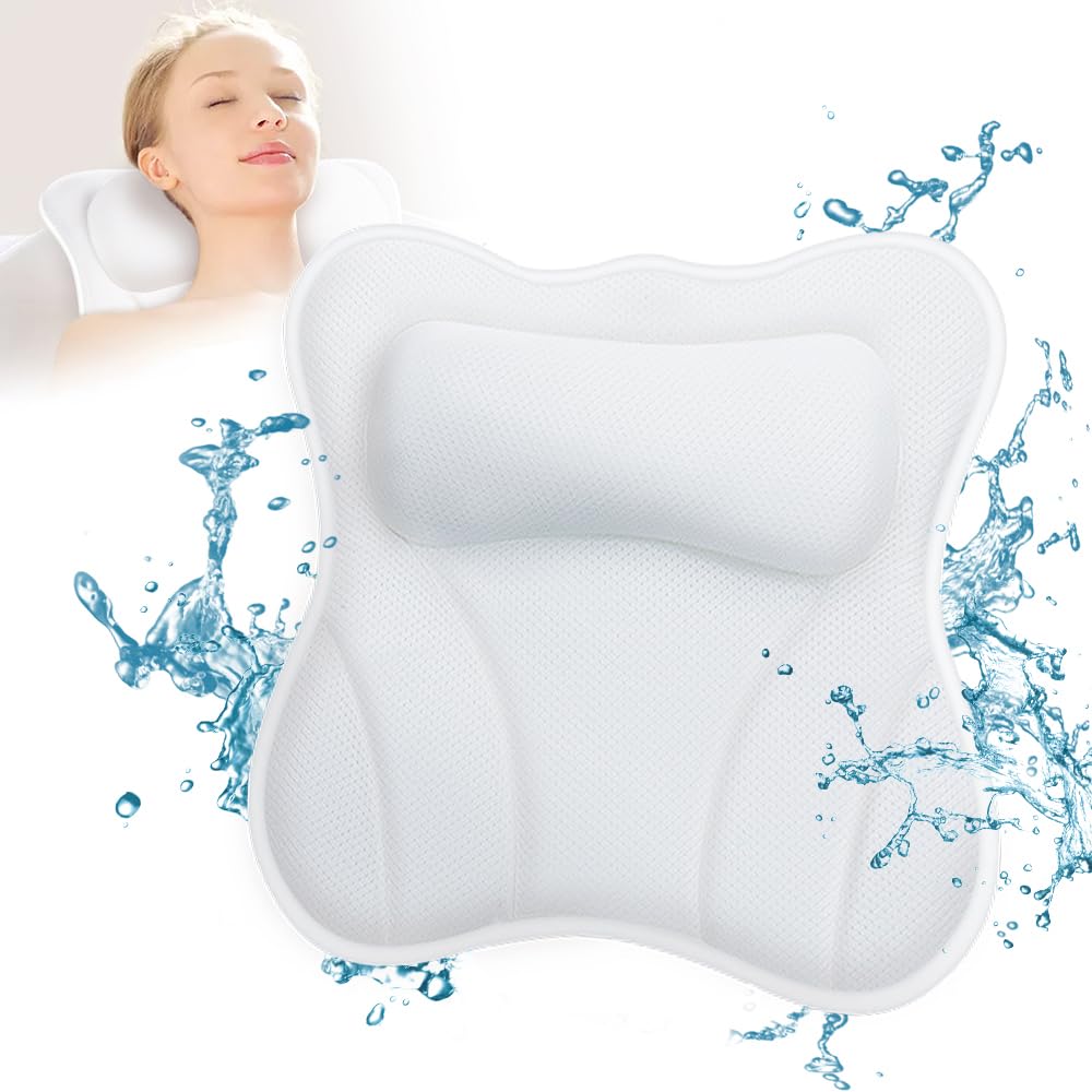 Bath Pillow for Tub Luxury Bathtub Pillow for Head and Neck 4D Air Mesh Spa Bath Tub Pillow Headrest with Non-Slip 6 Strong Suction Cups Bathtub Pillow Soaking Tub Bathroom Bath Gifts