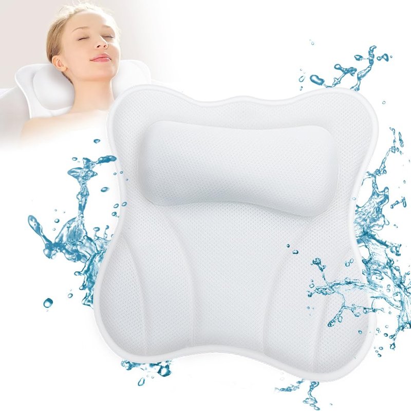 Beautybaby Bathtub Spa Pillow, Non-Slip 4 Strong Suction Cups, Bath Pillows for Tub, Head, Neck, Shoulder Support, Breathable Relax Comfort