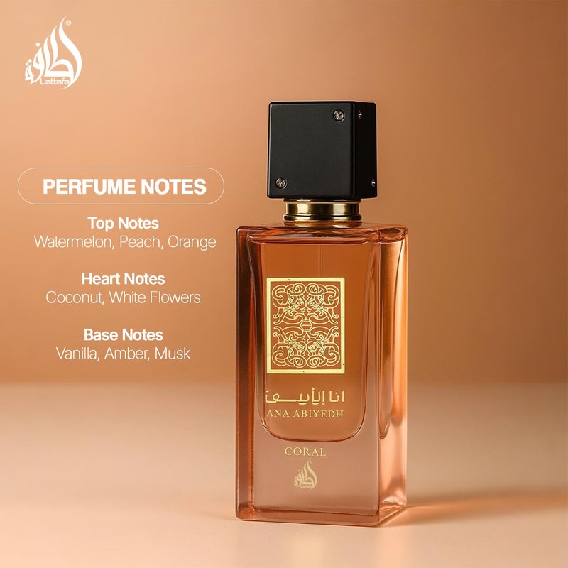 Lattafa Ana Abiyedh Coral for Unisex Eau de Parfum Spray, 2.0 Ounce / 60 ml