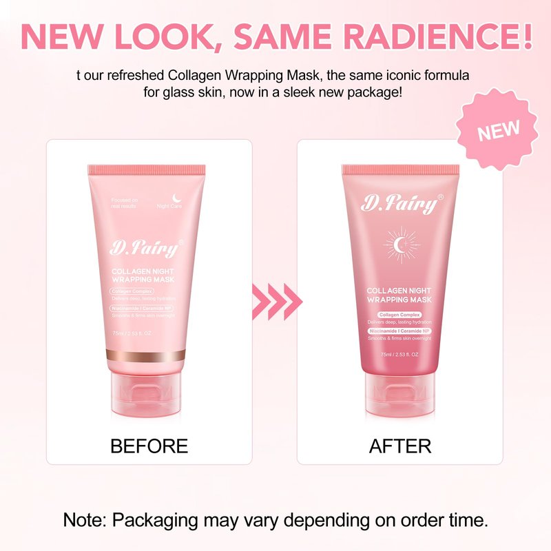 D.Fairy Collagen Overnight Wrapping Peel Off Facial Mask Pack - Collagen Night Wrapping Mask - Hydration Care - Reduces Sagging & Dullness - Hydrolyzed Collagen For Glowing Skin, 2.53 fl.oz