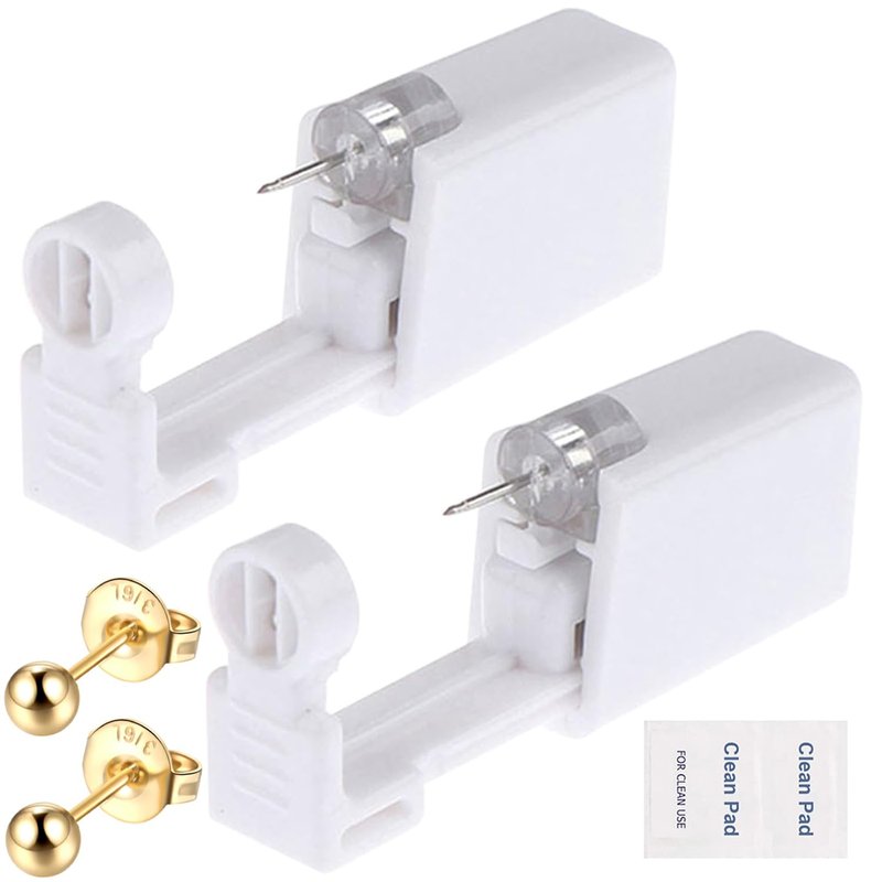 Ear Piercing Gun Kit - Lyuxzad 6Pcs Disposable Ear Piercing Kit Including 2Pcs Self Ears Piercing Gun with 2Pc Built-in Earrings Stud and 2Pcs Clean Tools for Ears Cartilage Piercing Kit(Gold) (Gold204)