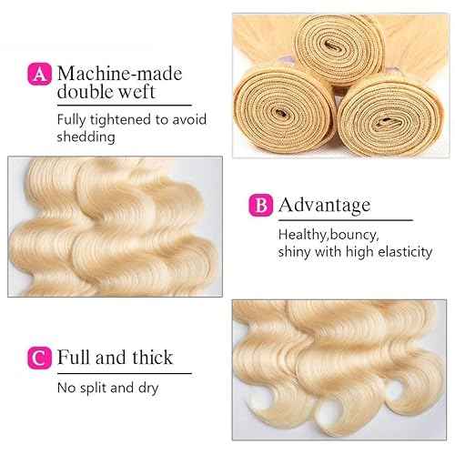 12A HC 613 Body Wave Bundles Human Hair 14 16 18 Inch Blonde Human Hair Bundles 12A Grade Brazilian Hair Extensions 100% Unprocessed Weave 3 Bundles