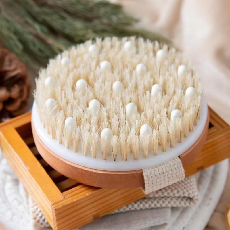 Essential Aura Dry Body Brush – Eco-Friendly Natural Bristles for Gentle Exfoliation, Skin Renewal, Improved Circulation & Lymphatic Support – Perfect Detox & Spa Self-Care Accessory (Tan)