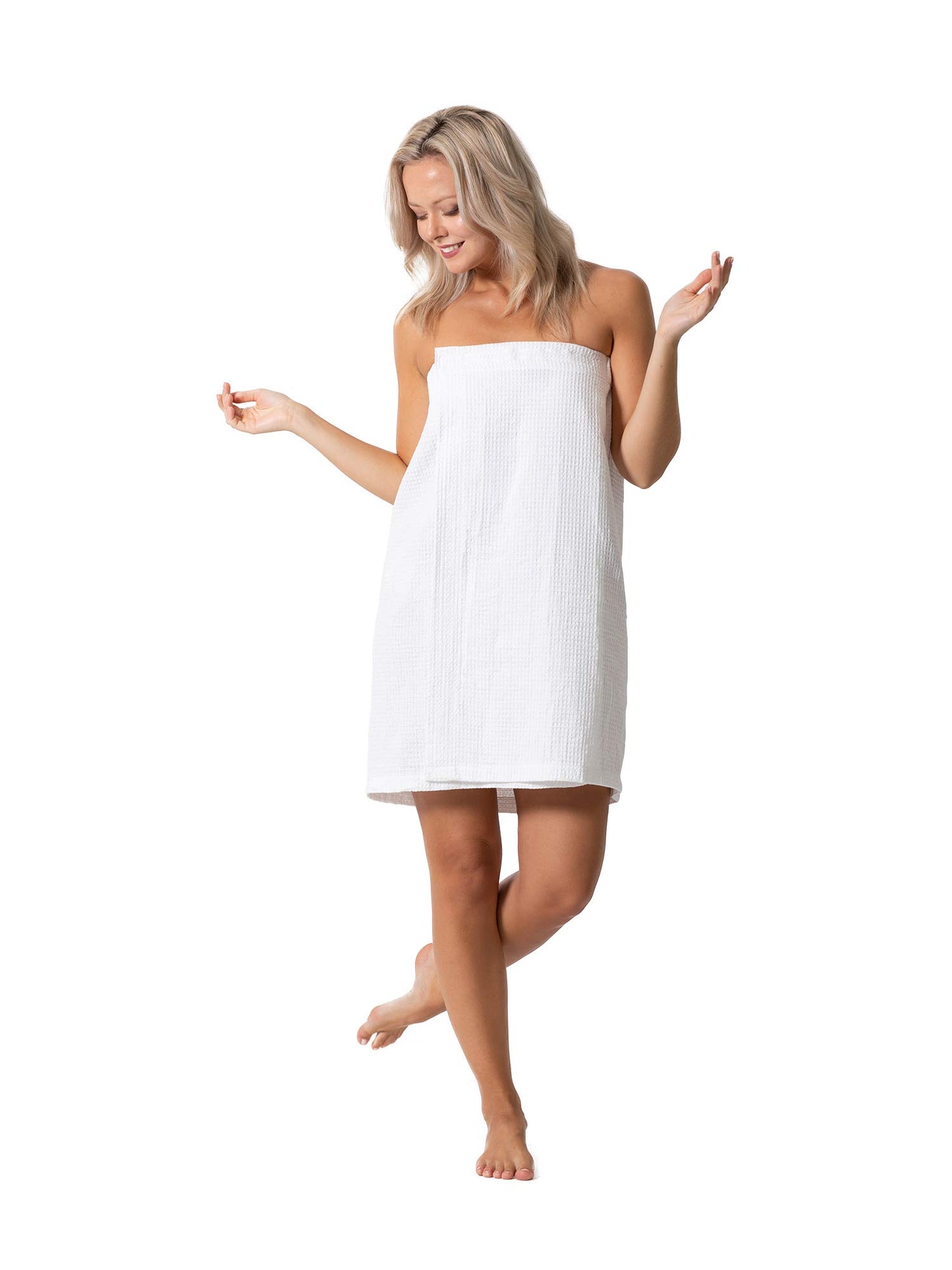 Turkish Linen Women’s Waffle Spa Body Wrap with Adjustable Closure (Small/Medium, White)