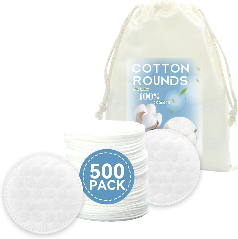 Premium Cotton Rounds - 100% Pure Cotton Makeup Remover Pads for Sensitive Skin | 500 Count