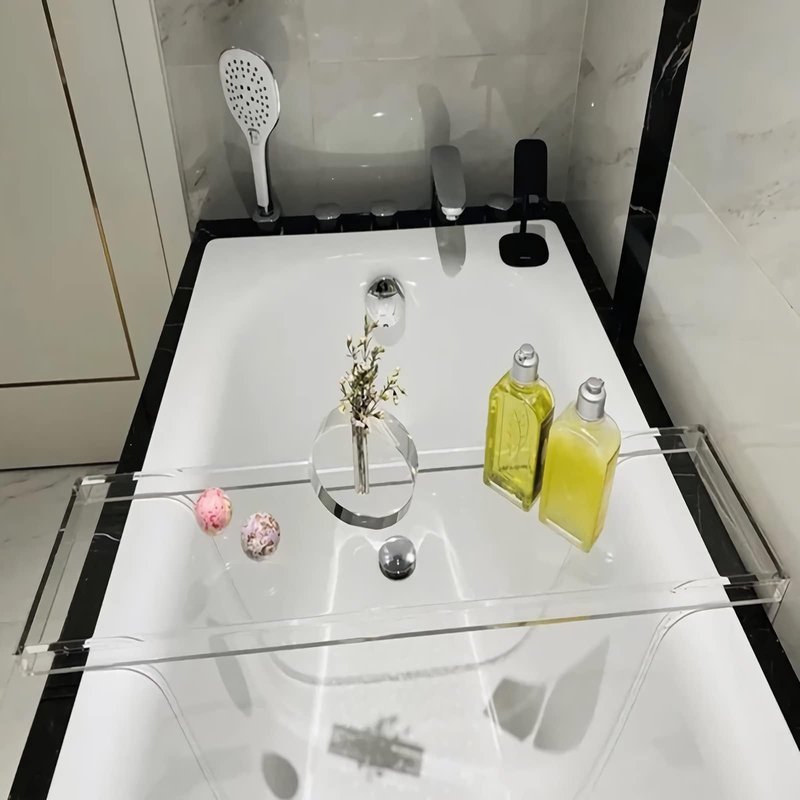 CXNGD Bathtub Tray Table, Clear Acrylic, Anti-Slip Bath Caddy, 32.3 * 7.87 * 1.18in