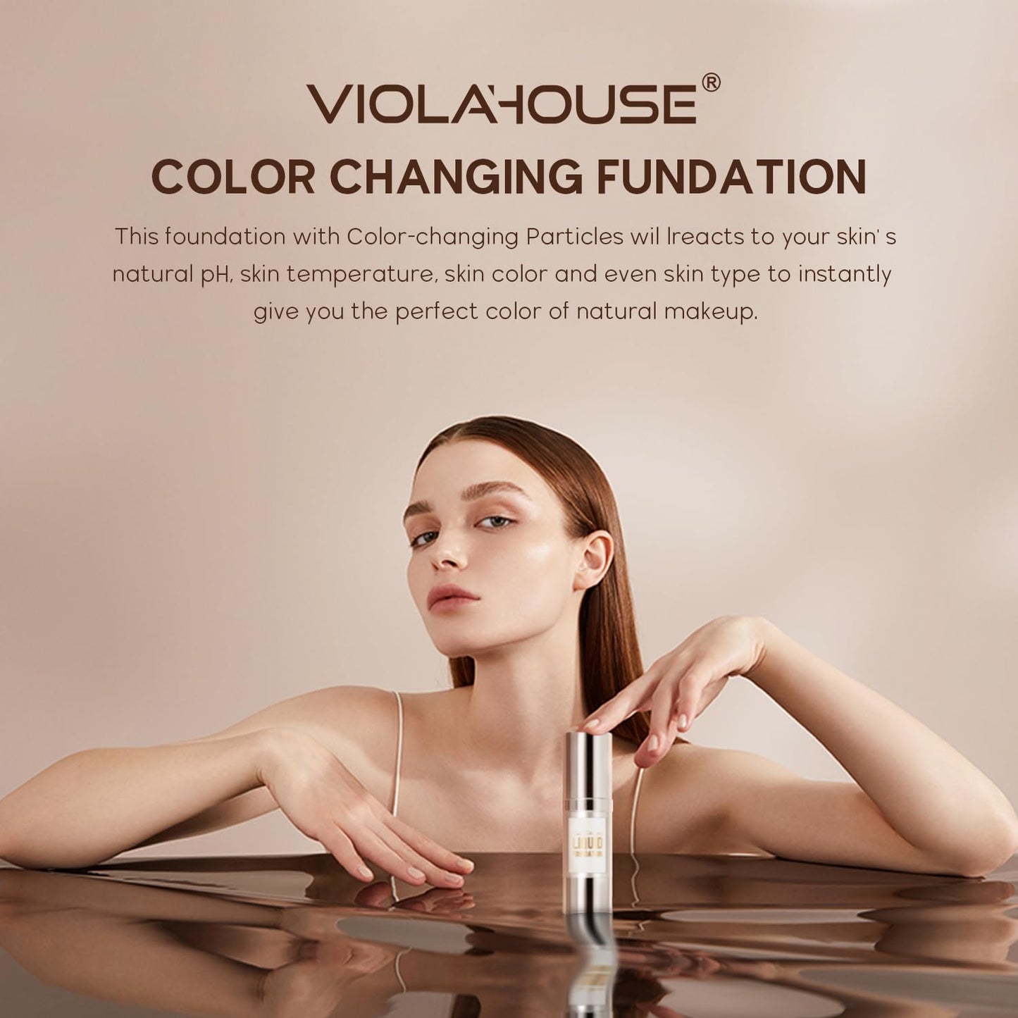 Viola House Color Changing Foundation - Lightweight Liquid Makeup for Flawless Finish | 1.0 Fl Oz (Medium Skin)