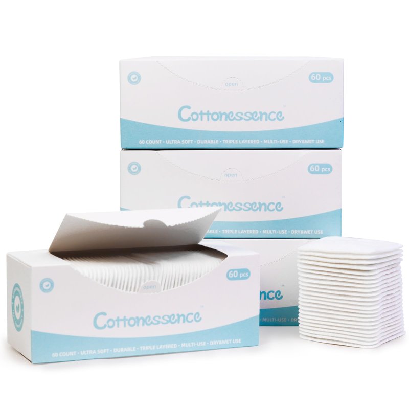 Premium Exfoliating Cotton Pads (240 Count) - 100% Cotton, Extra-Soft and Lint-Free, Durable Squares for Facial, Lip, and Eye Makeup Removal