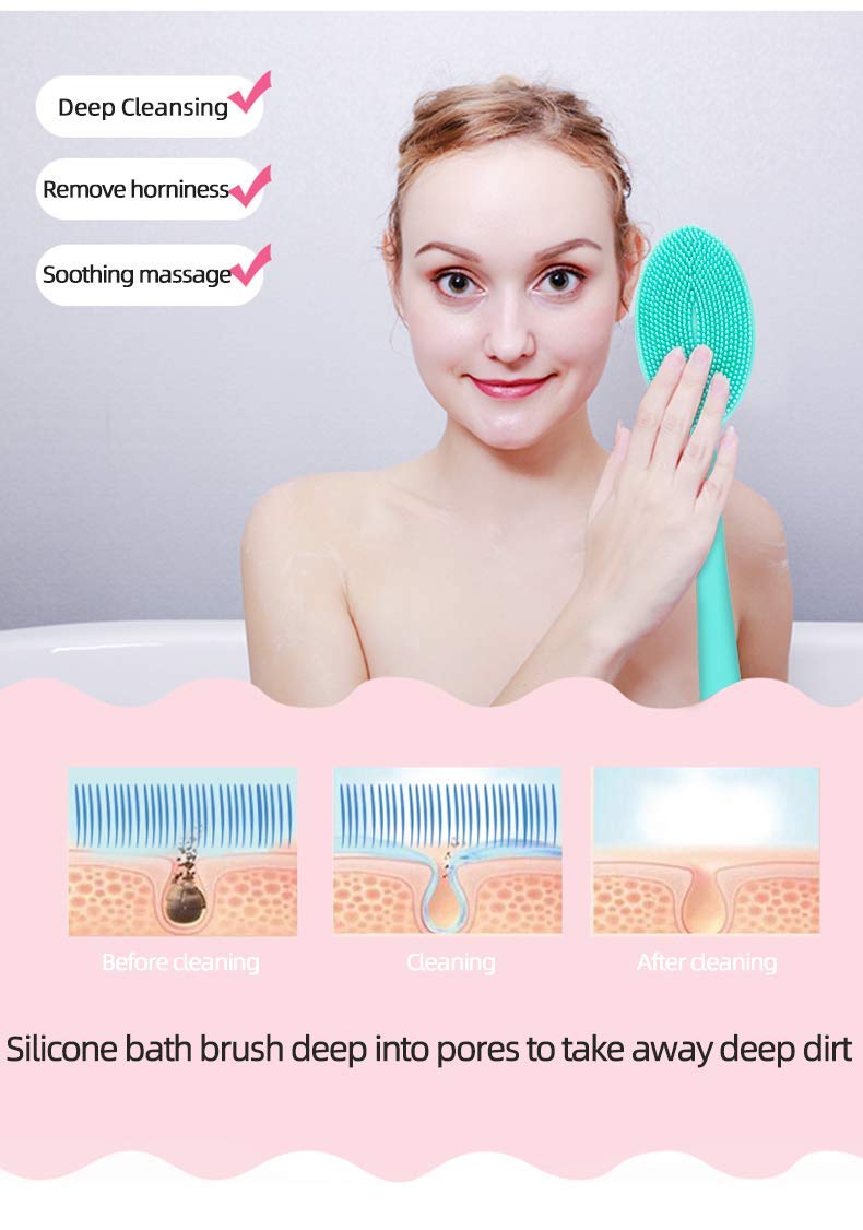Loofah Exfoliating Body Scrubber 2 in 1 Face and Body Silicone Scrubber - Silicone Shower Brush Bath Sponge Loofa Pink
