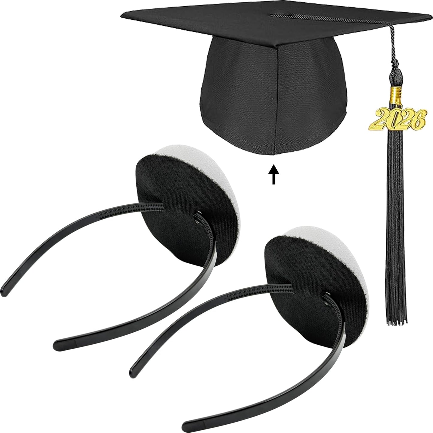 unibouti 2 Pcs Graduation Cap Headband, No-Slip Comfortable Grad Cap Headband Insert with Premium Hook and Loop Fastener, Reliable Grip for All-Day Ceremony, Fits Most Head Sizes