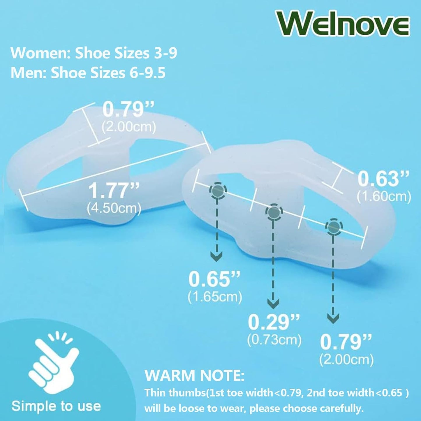Welnove Bunion Corrector - Pack of 12 Toe Separators with 2 Loops for Pain Relief | White