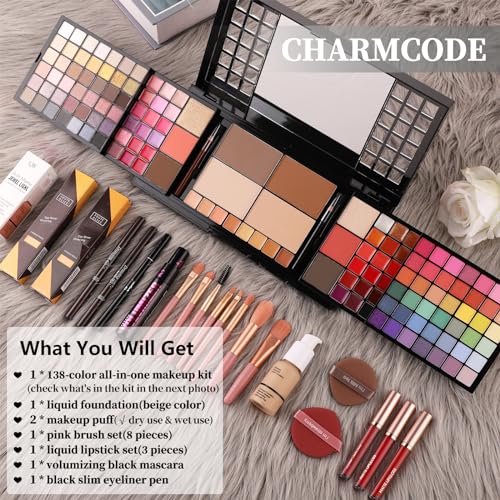 Full Makeup Kit, Makeup Sets for Women Full Kit, All in One Make Up Gift Set for Girls & Women with Eyeshadow,Liquid Lipstick,Foundation,Mascara,Blush,Eyeliner,Contour,Brushes and More