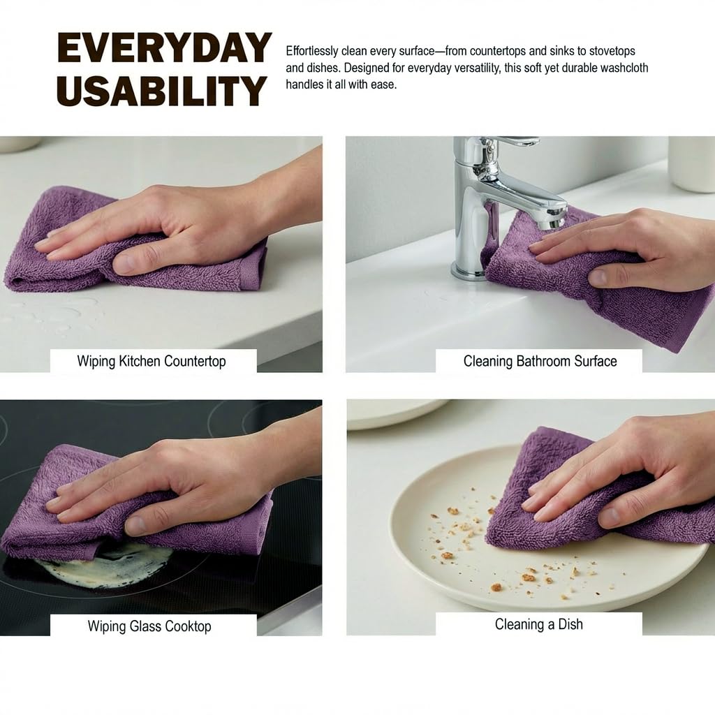 Utopia Towels 60 Pack Cotton Washcloths Set, 100% Ring Spun Cotton, Premium Flannel Face Cloths, Highly Absorbent and Soft Feel Fingertip Towels, Plum